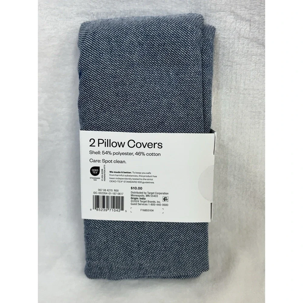 2pk Textured Woven Cotton Square Throw Pillow Covers 16x16 Denim-Room Essentials